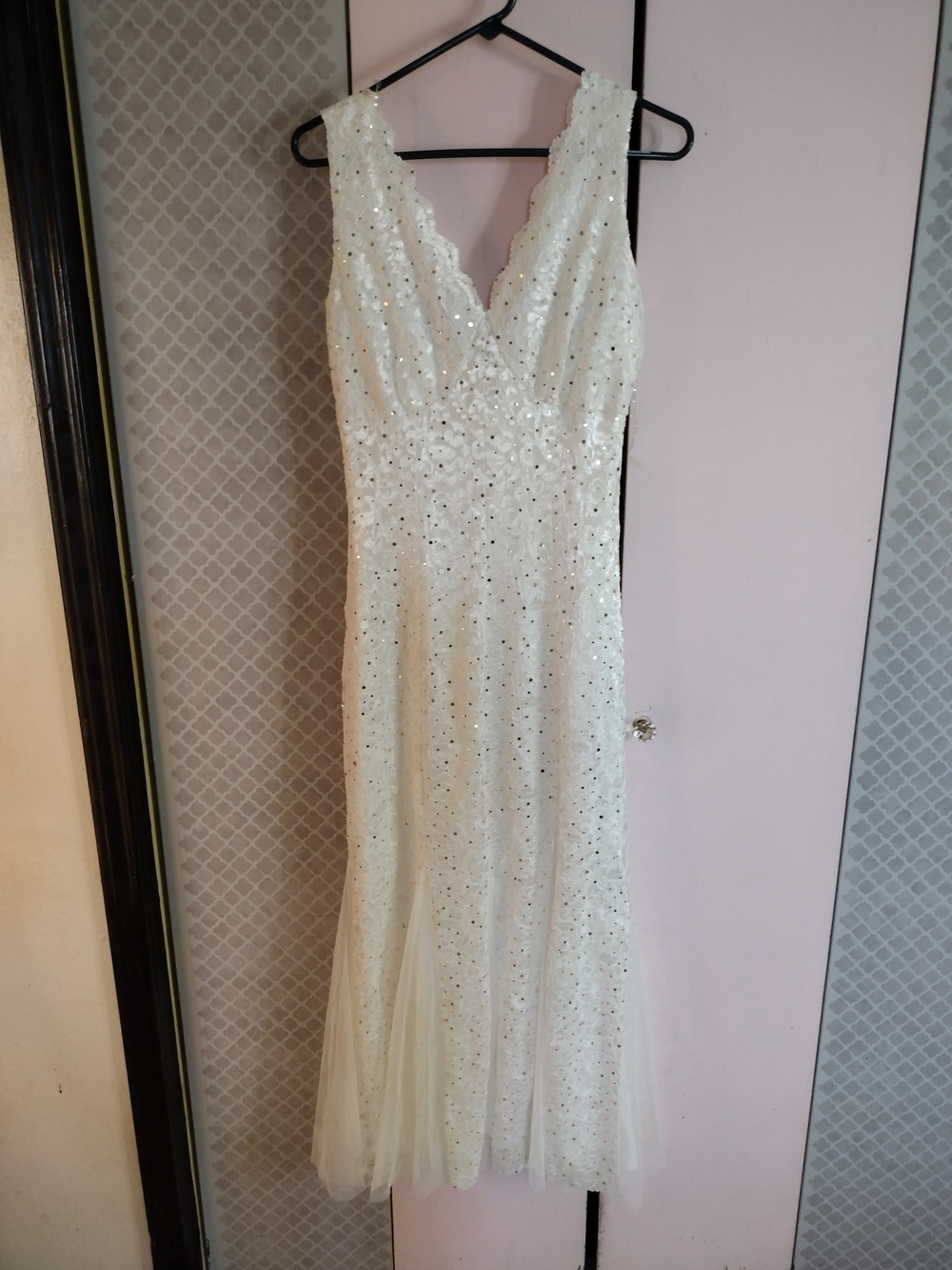 White Sequin V-Neck Women's Dress